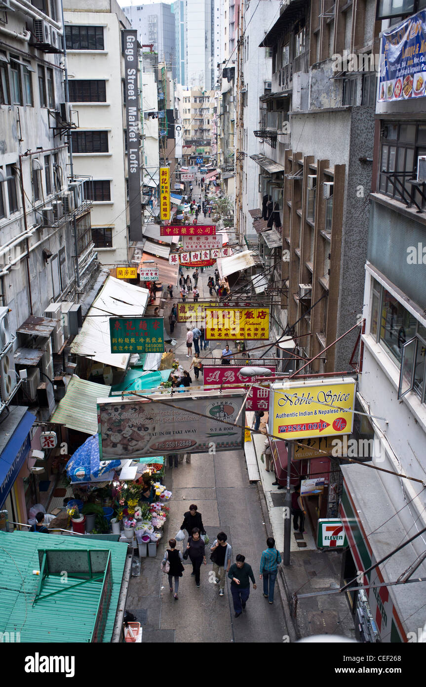 dh Midlevels CENTRAL HONG KONG Street scene chinese advertise boards calligraphy english city backstreet escalator view Stock Photo