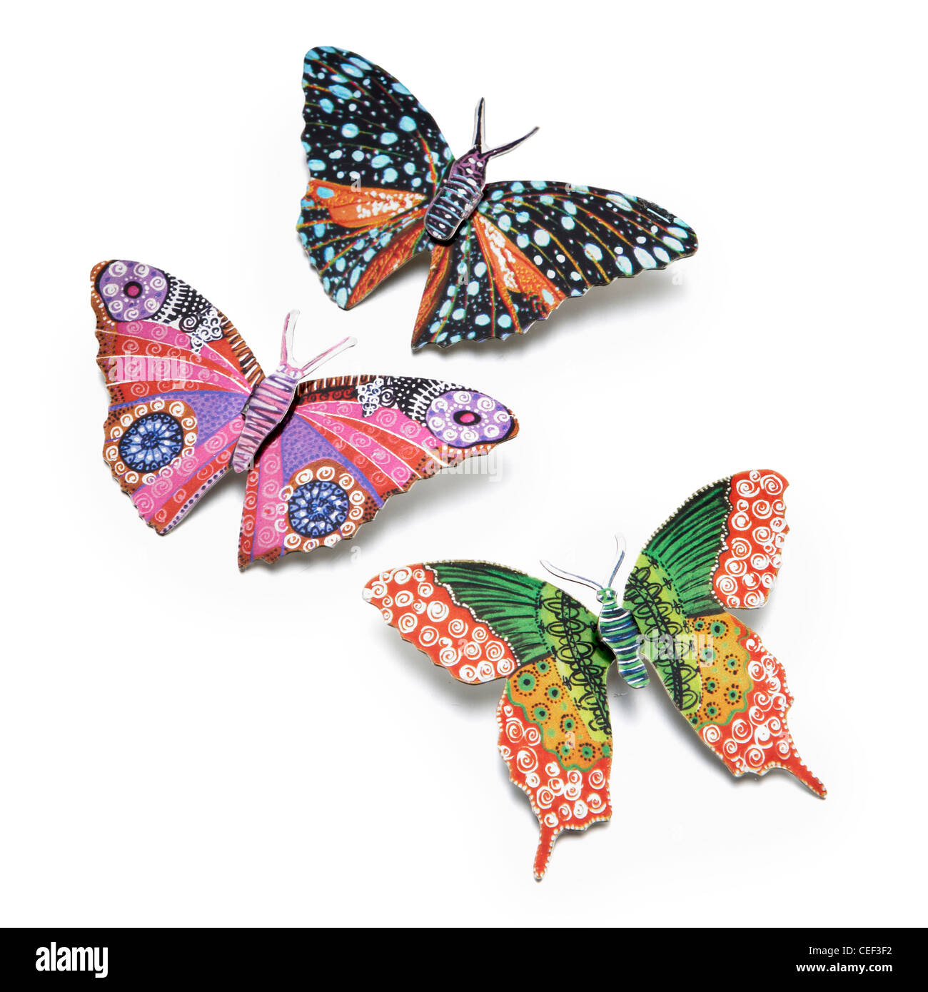 3 butterfly broaches enamel Stock Photo