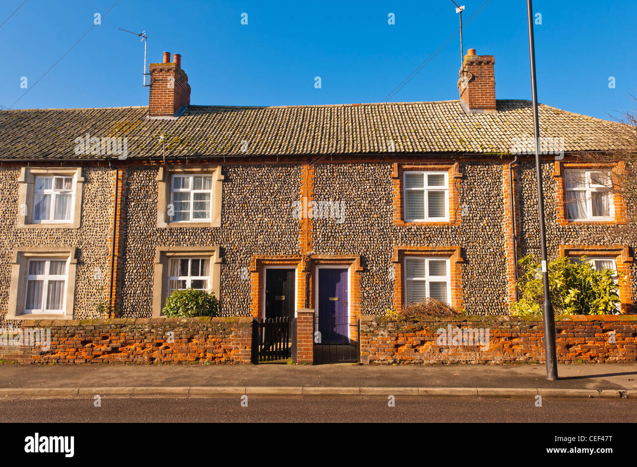 Flint houses in Long Melford , Suffolk , England , Britain , Uk Stock Photo