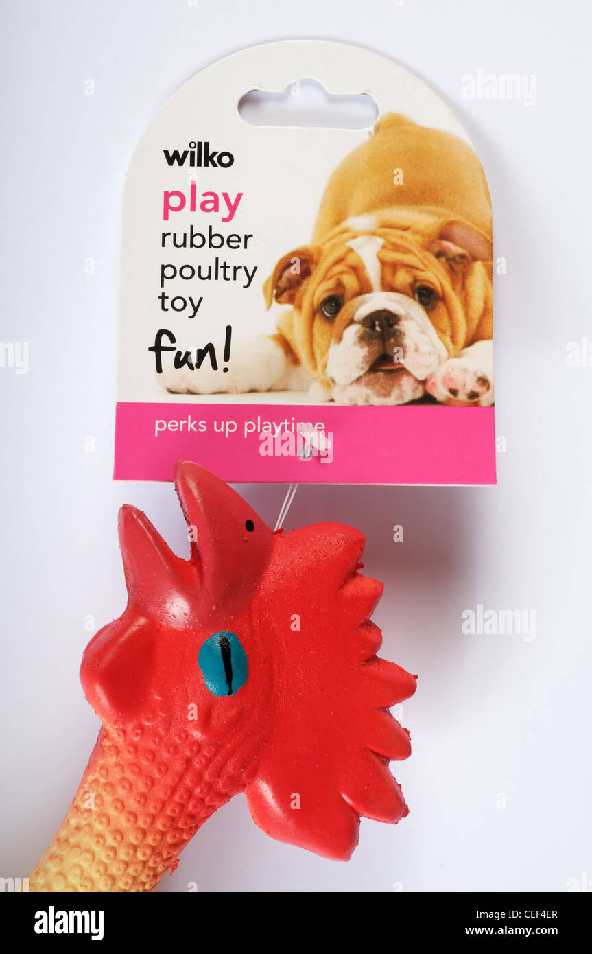 red rubber chicken dog toy