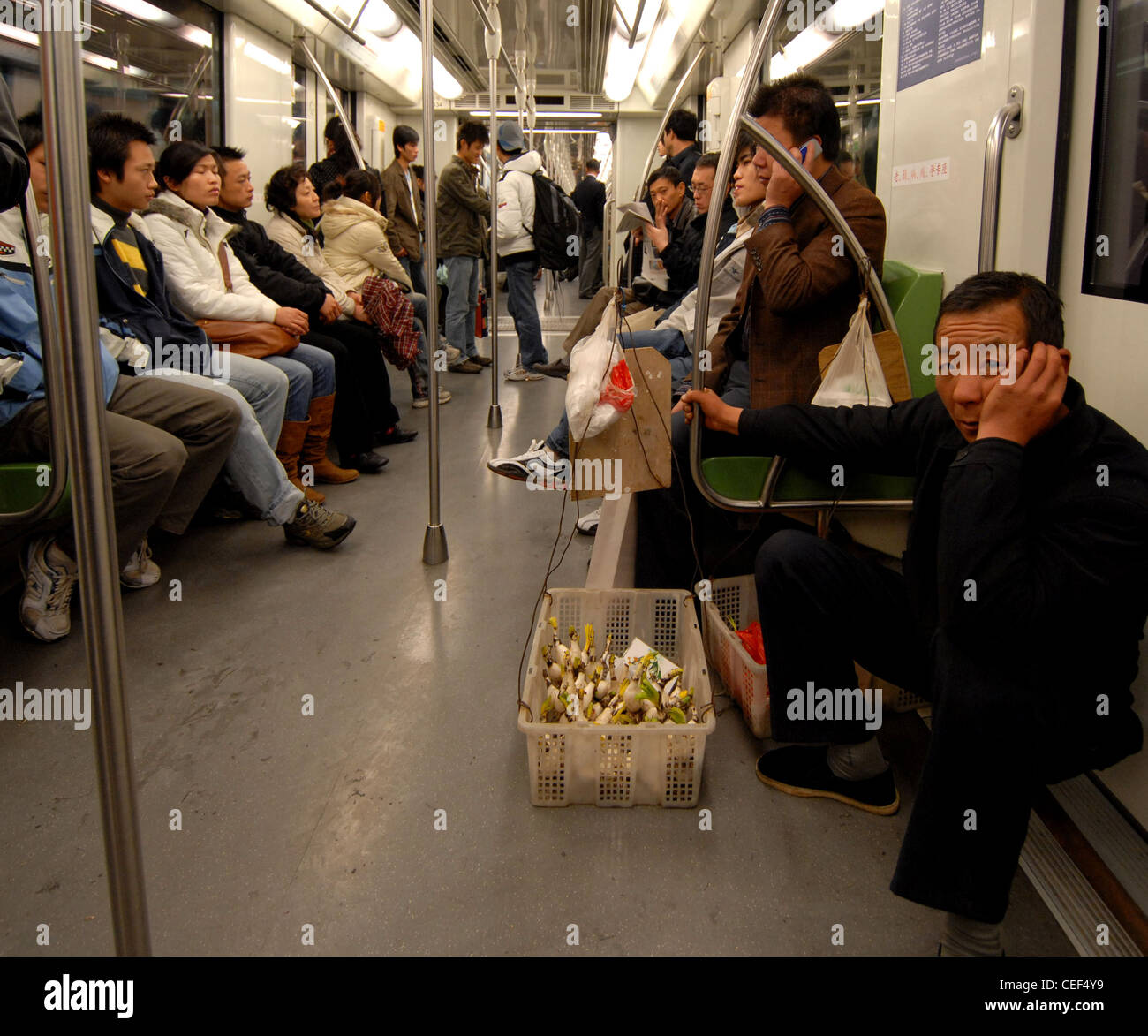 Beijing subway merchant with goods to sell Stock Photo