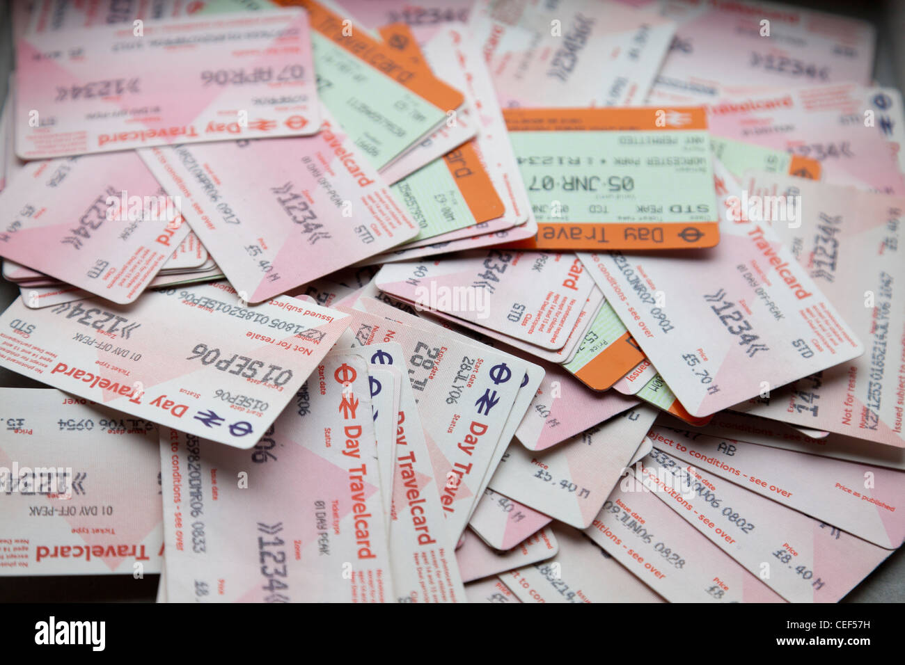 Pile of London day travel cards Stock Photo Alamy