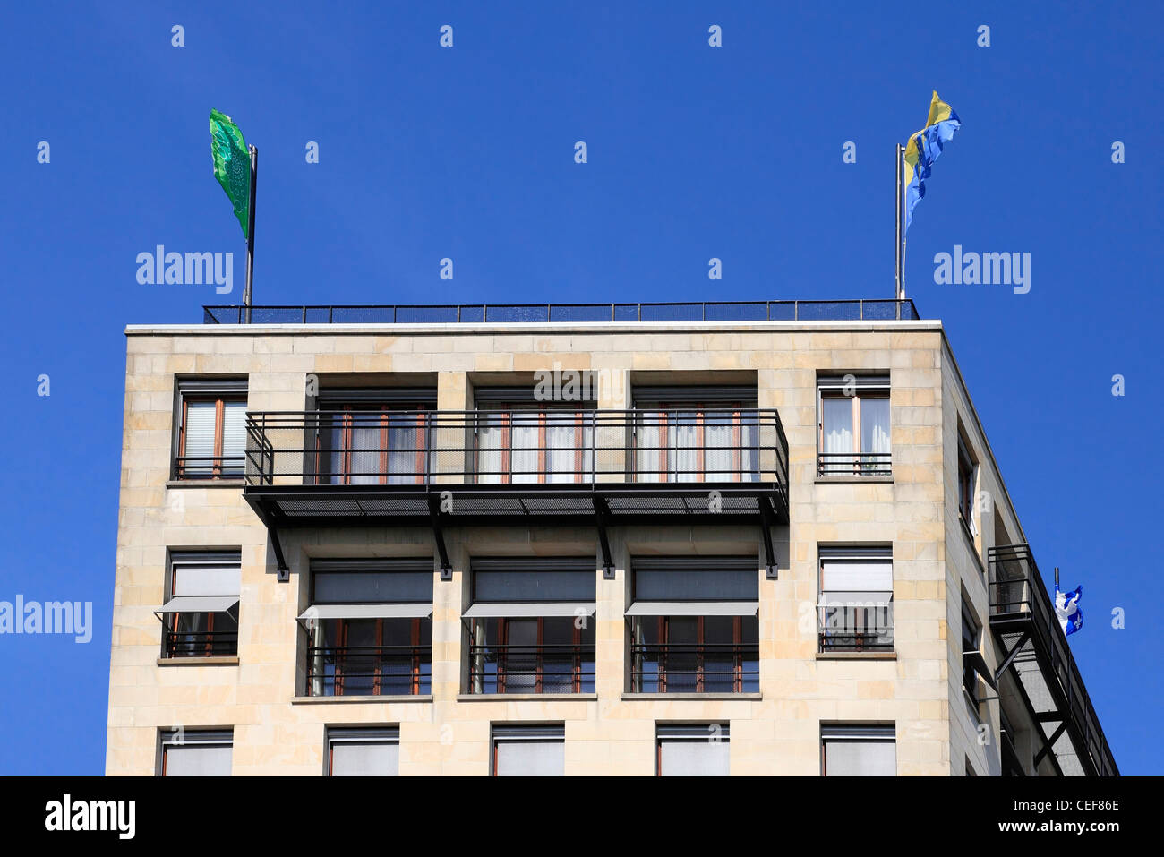 'Palais' at Pariser Platz (Paris Square), Berlin, Germany. Modern office- and residential building, detail. Stock Photo