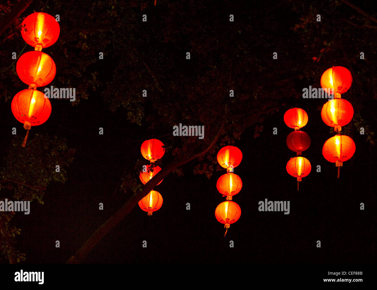 Silk lanterns lighting up the night sky of Singapore during the Mid