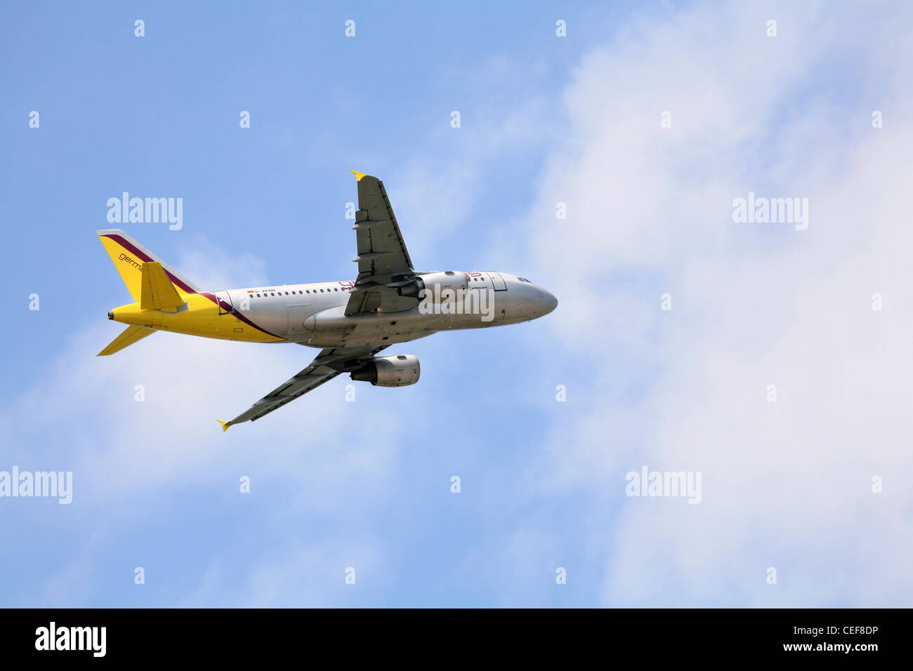 Passenger plane, Airbus A 319, Germanwings Airline, in climb flight Stock Photo