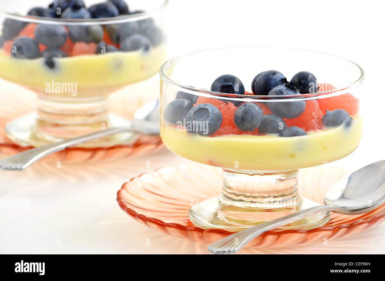 Blueberries, red grapefruit and lemon yogurt cocktail in horizontal format Stock Photo
