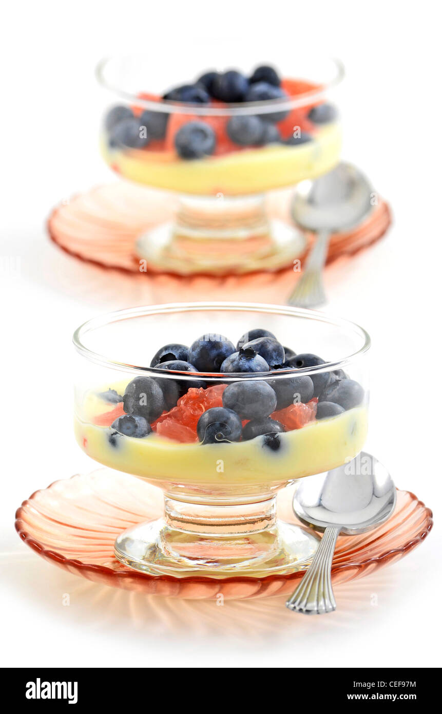 Blueberries, red grapefruit and lemon yogurt cocktail in vertical format Stock Photo