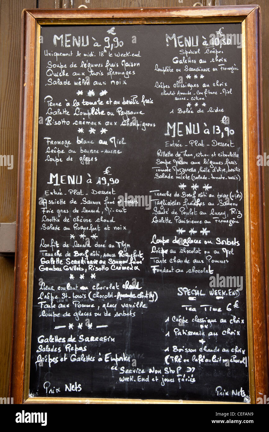 Menu board outside a restaurant in Paris France Stock Photo - Alamy