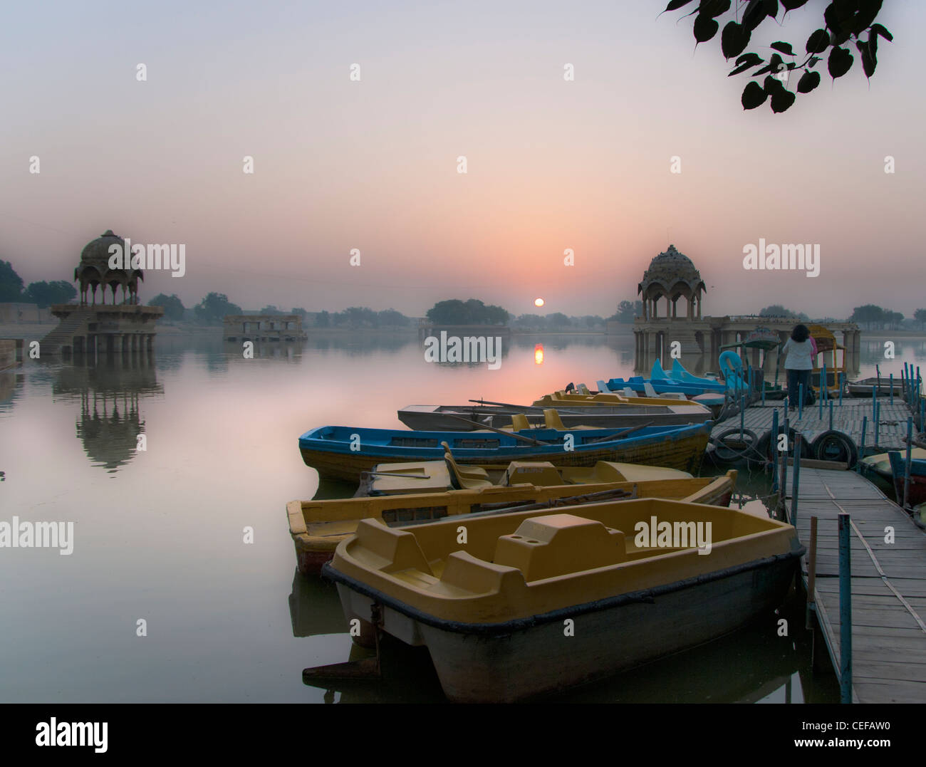 sunrise at Gadi Sagar Gate that leads to Gadi Sagar lake in Jaisalmer, Rajasthan, India Stock Photo