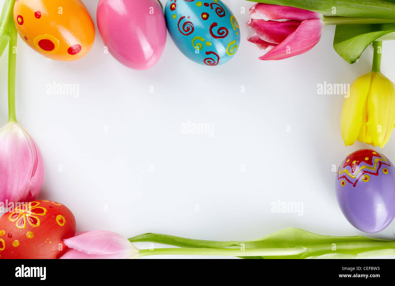 Image of decorative frame made up of Easter eggs and tulips Stock Photo ...