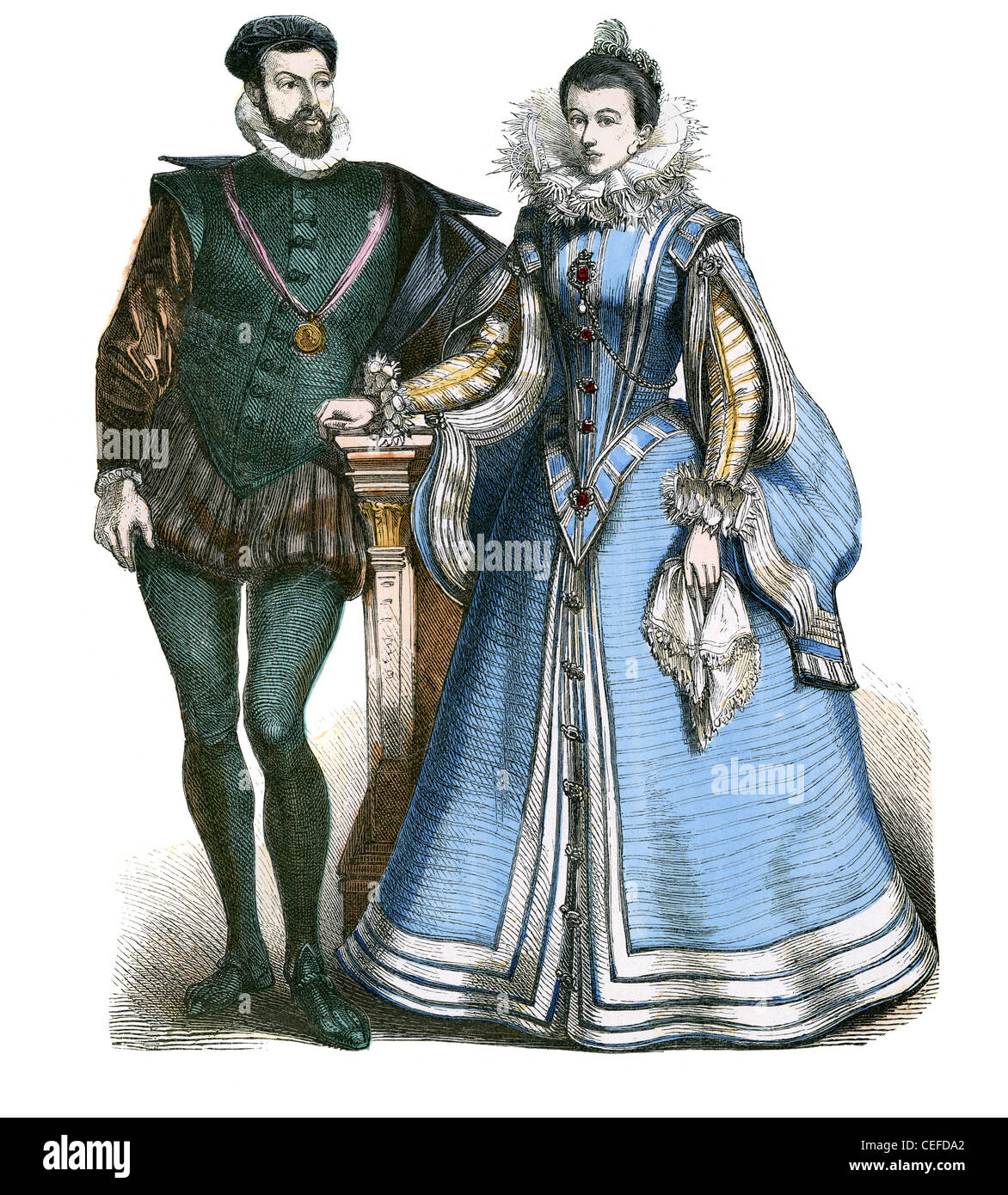 A noble couple in court costume of the mid 16th century Stock Photo