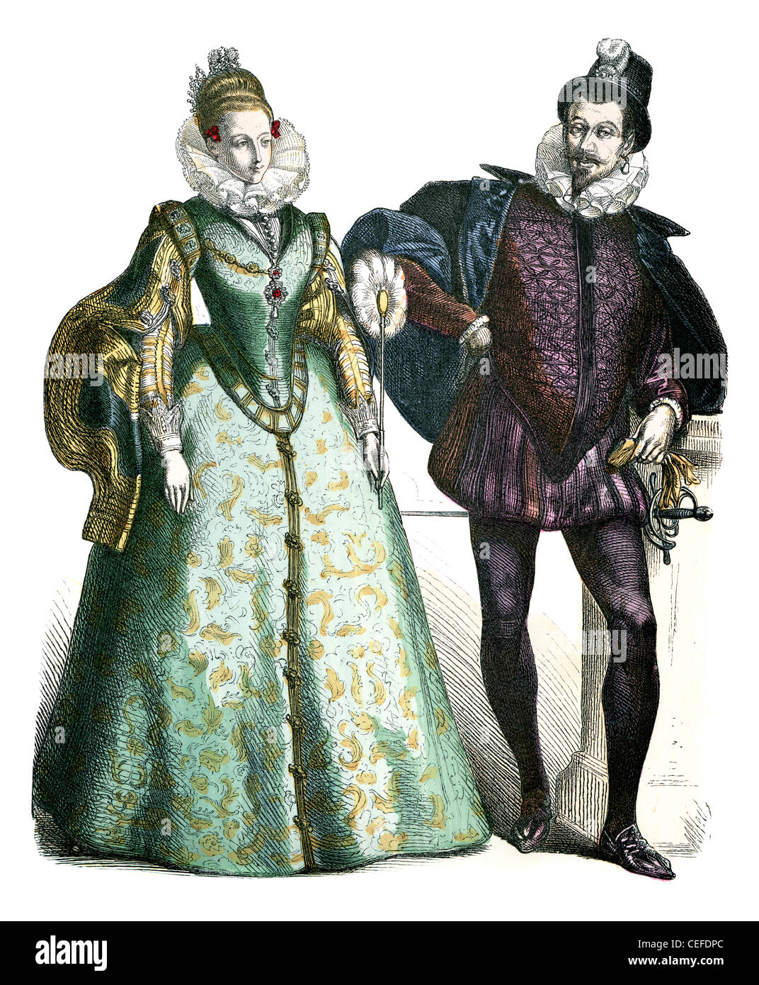 Spanish noble man and woman from the mid 16th century period Stock Photo