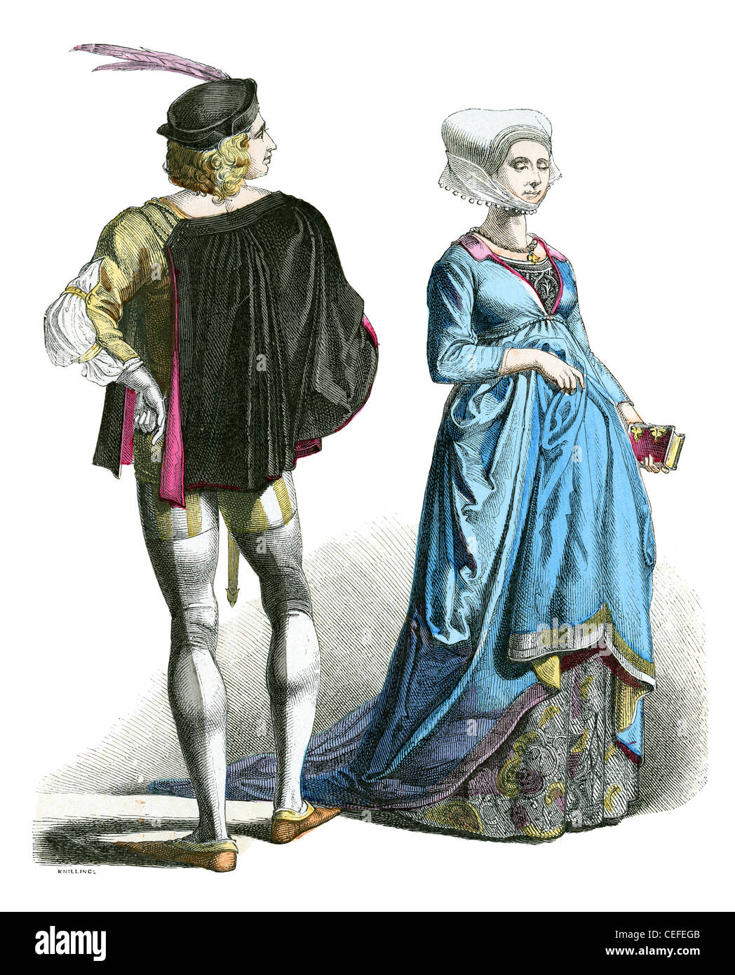 A couple in the fashion of German Patricians from the last half of the 15th century Stock Photo