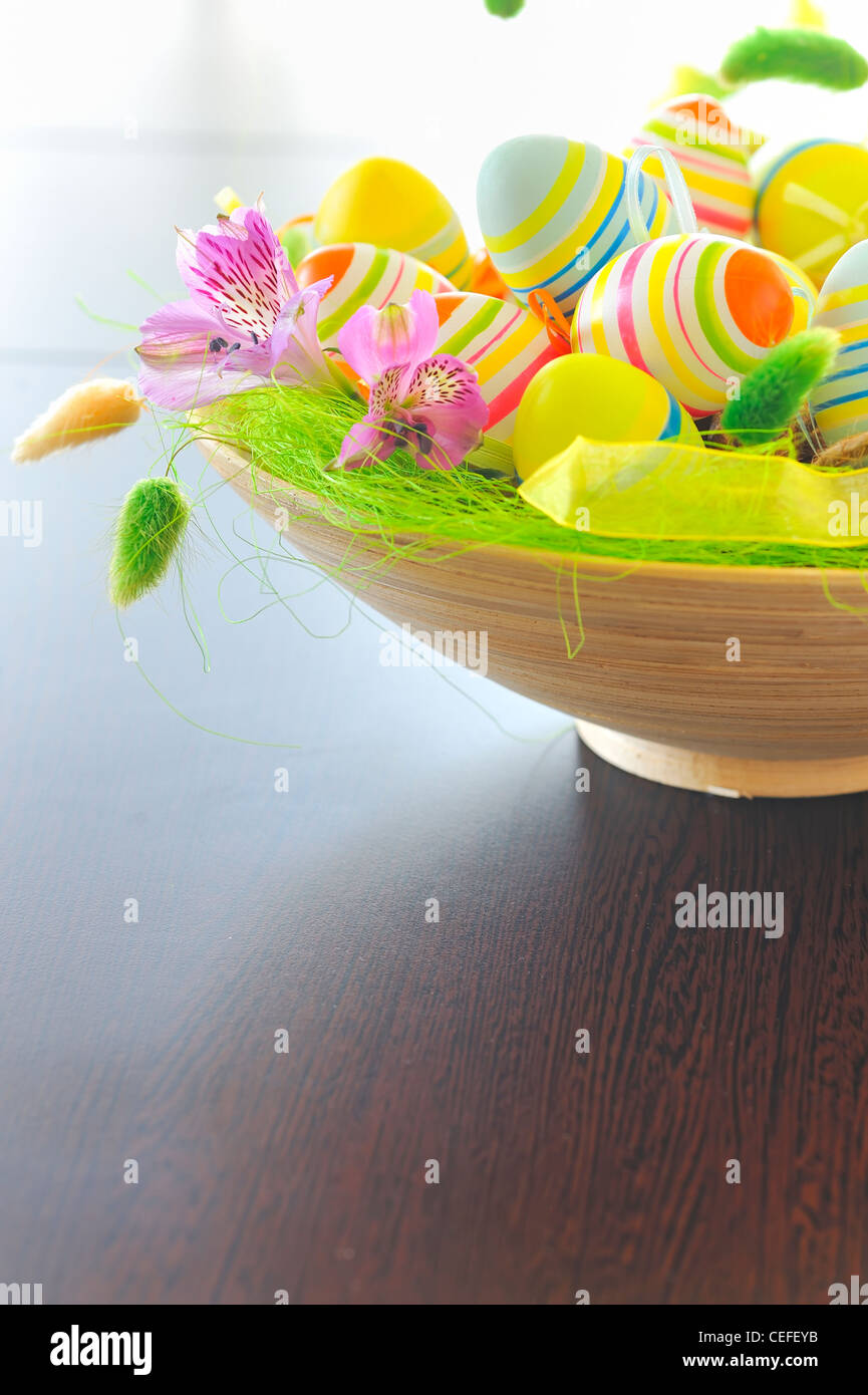 basket with easter eggs Stock Photo