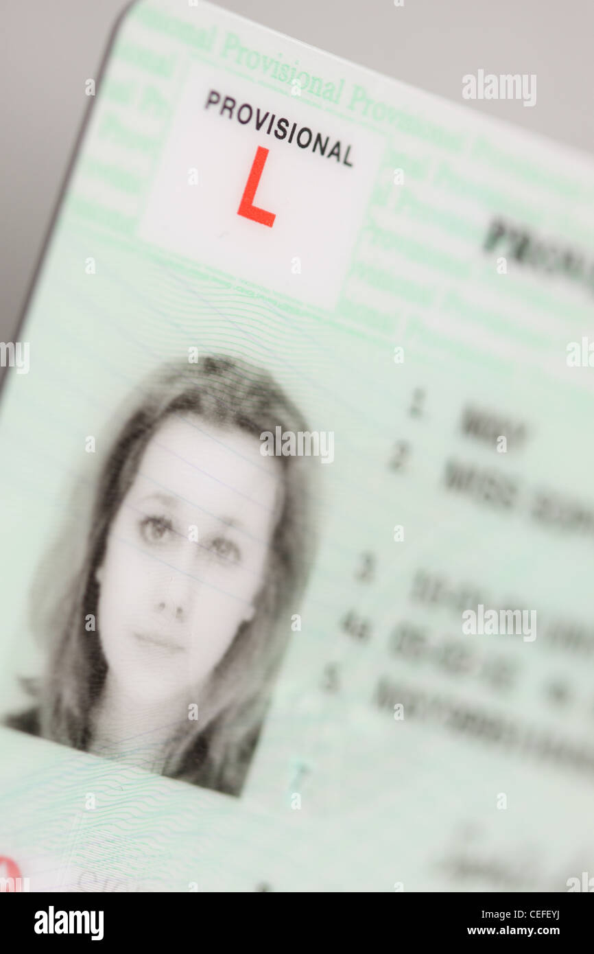 Provisional Driving Licence young female learner driver on a UK driving licence Stock Photo