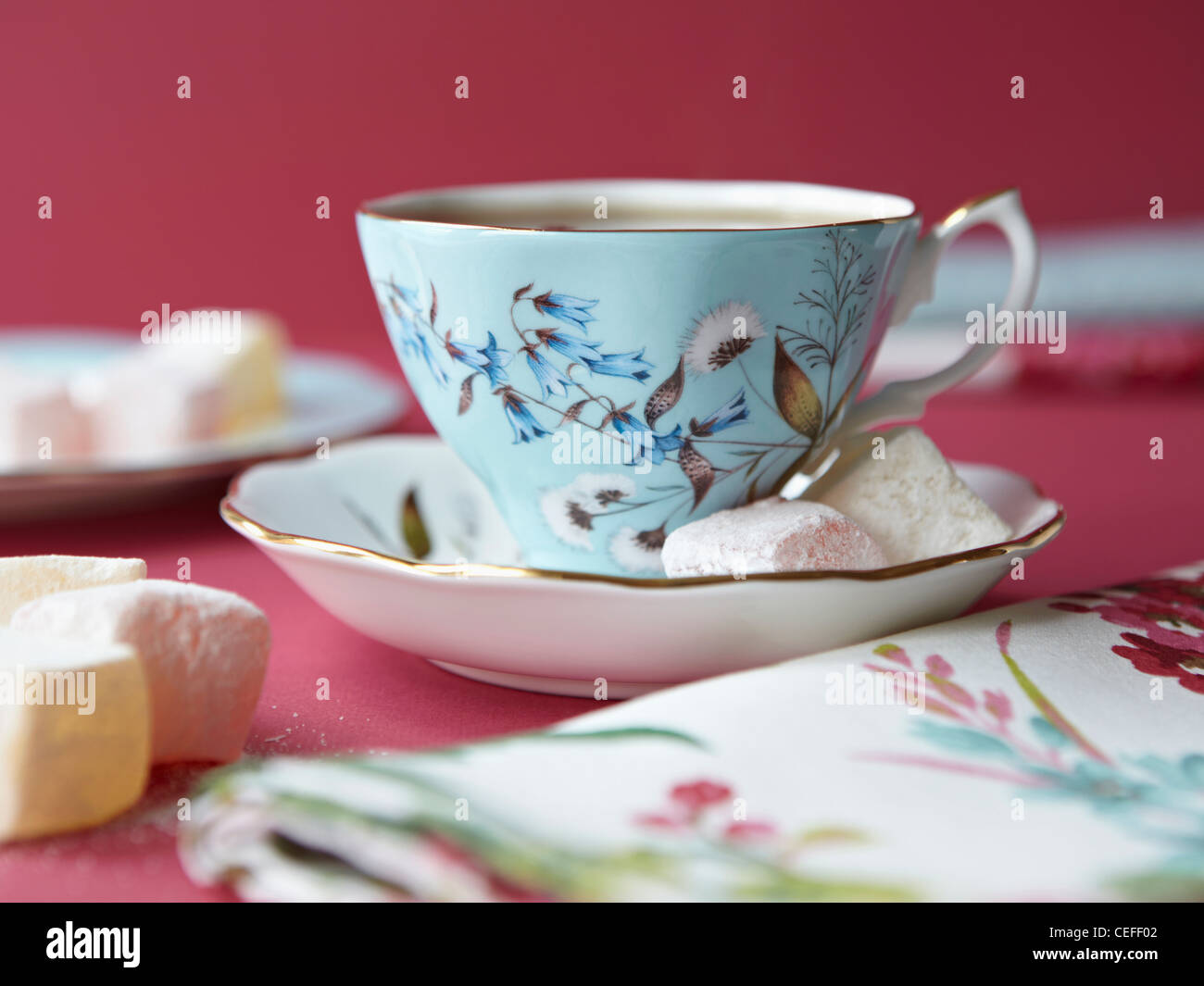 Marshmallows with tea cup Stock Photo