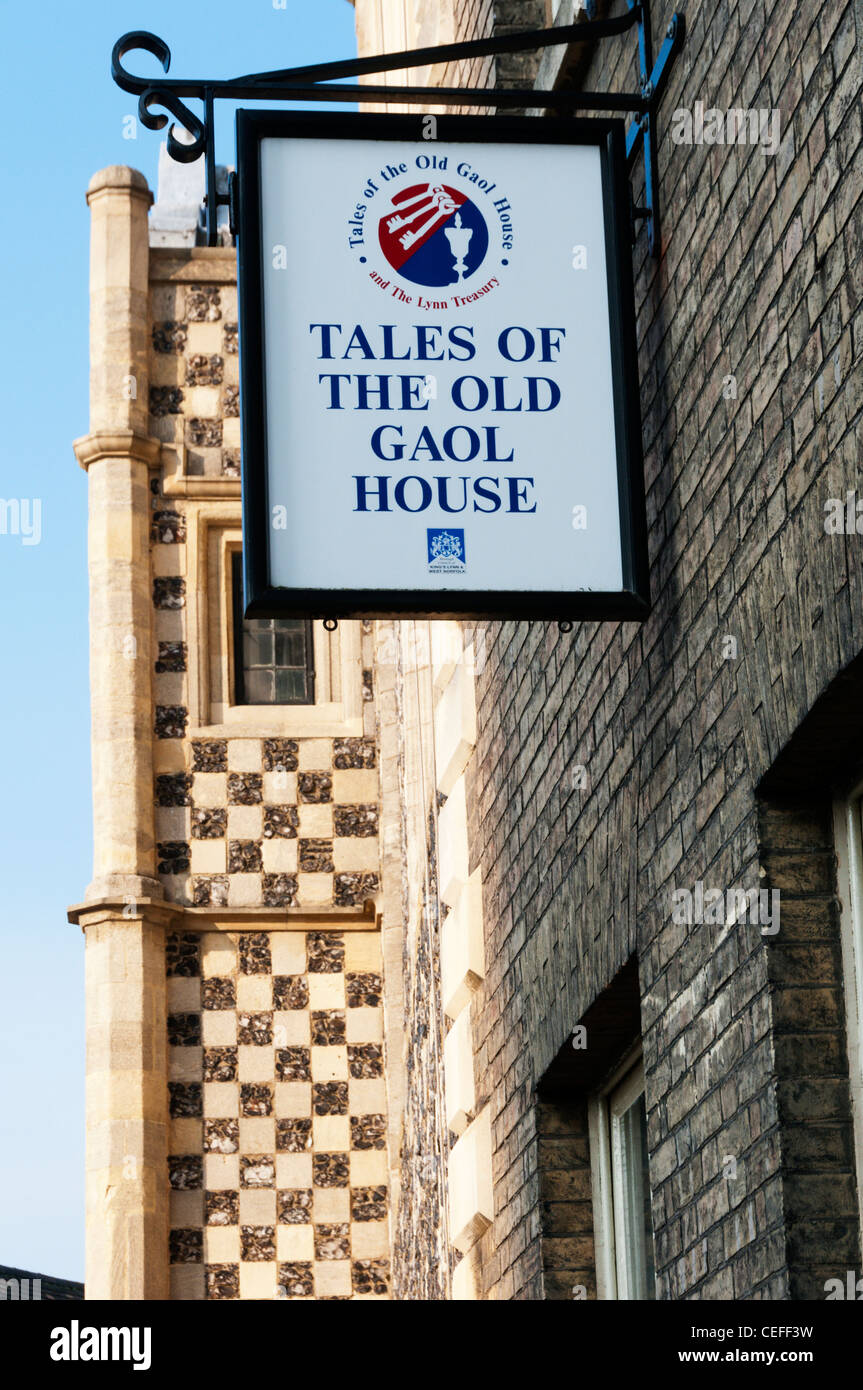 Sign for the 'Tales of the Old Gaol House' attraction in King's Lynn. Stock Photo