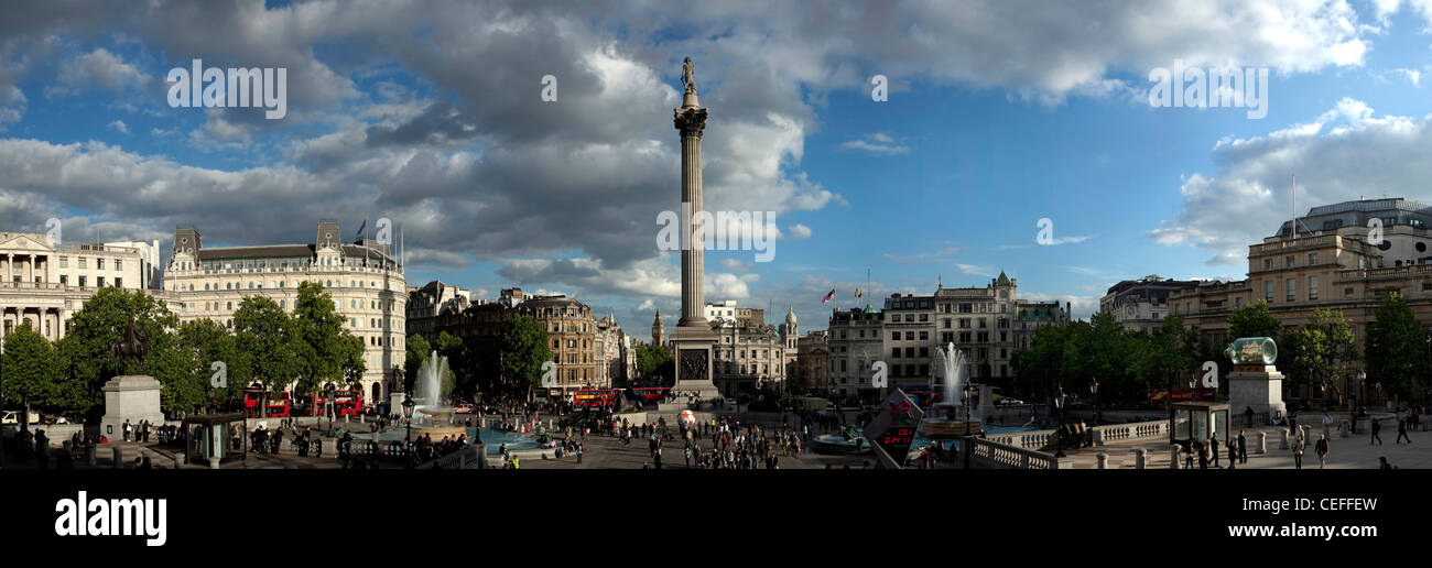 A Panoramic of Trafalgar Square in London Stock Photo