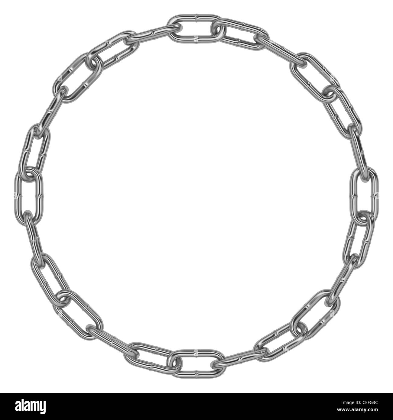 Chain links making a circular chrome figure on white background Stock Photo