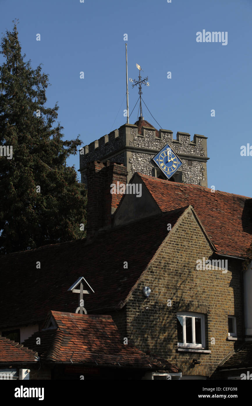 A view of St. Martin's Church and High Street in Ruislip, London