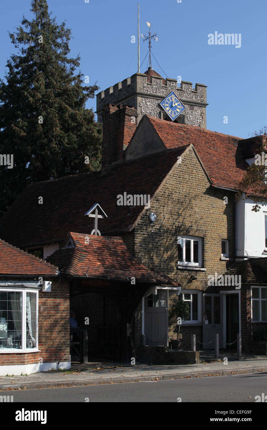 A view of St. Martin's Church and High Street in Ruislip, London Borough of Hillingdon Stock Photo