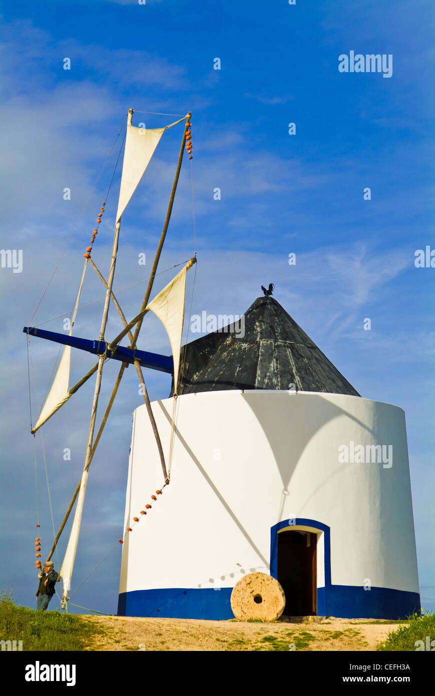 Restored traditional windmill Odeceixe Algarve Portugal EU Europe Stock Photo