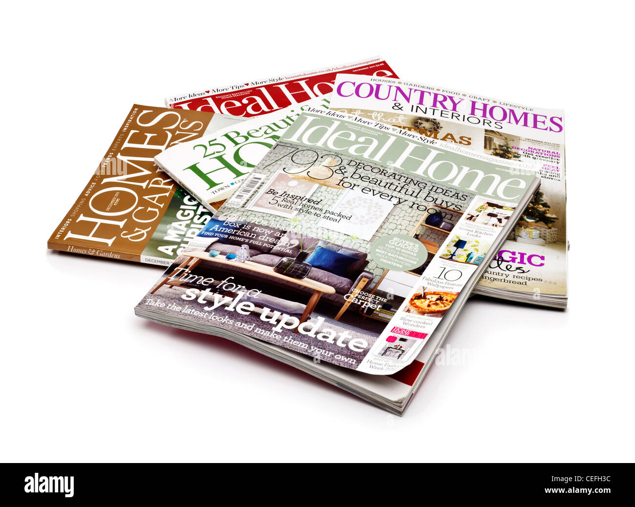 House magazines on white background Stock Photo