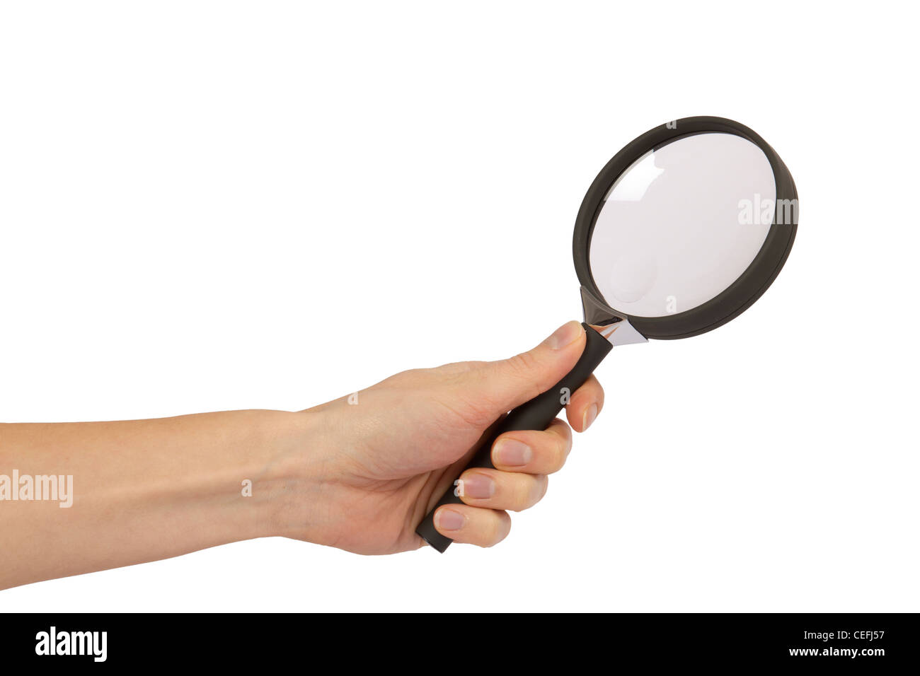 Female hand holding a loupe Stock Photo Alamy