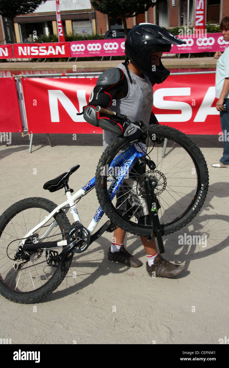 redbull red bull downhill mountain bike mountainbike mountain biking in  Liege belgium Stock Photo - Alamy