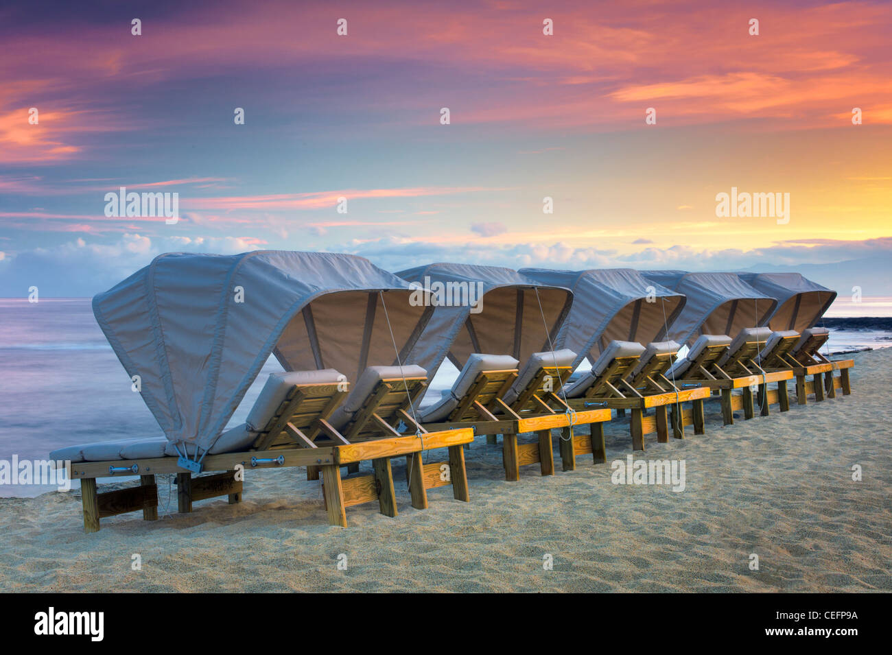 Beach chairs at the Four Seasons Resort. Hawaii, The Big Island. Stock Photo