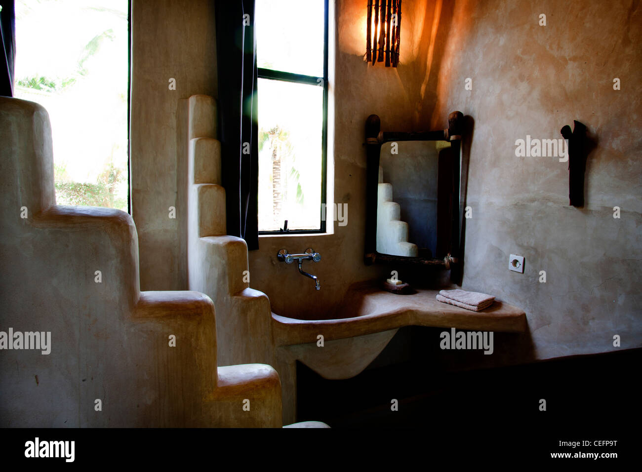 Bathroom in Tama Lodge, a luxury hotel in Mbour, Senegal. Stock Photo