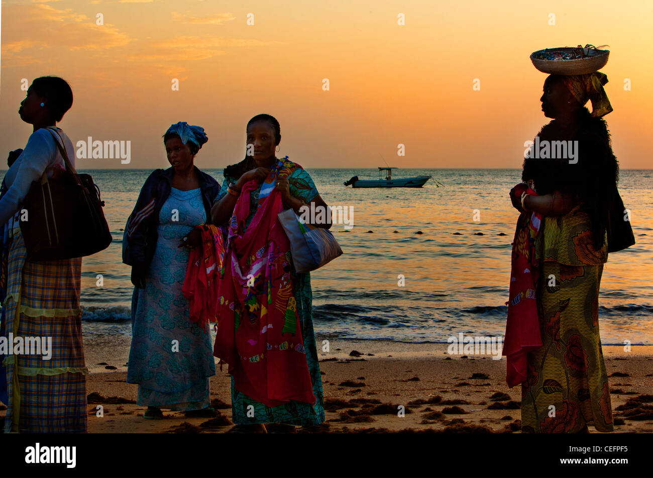 Beach vendors at the end of the day in Saly. Senegal Stock Photo