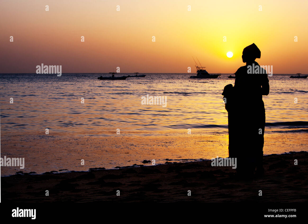 Vendors at the end of the day in Saly. Senegal Stock Photo