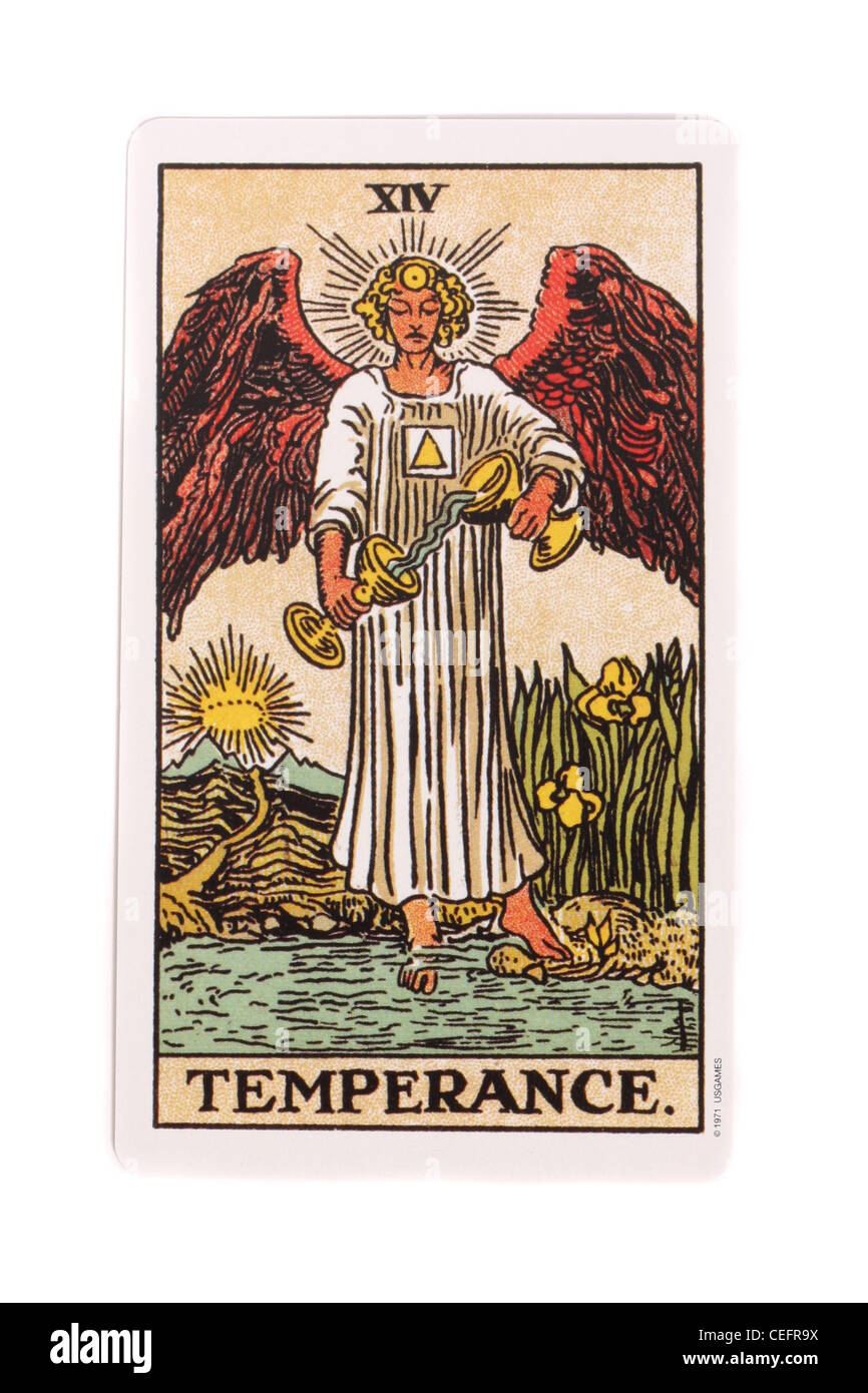 The temperance card from a traditional tarot pack. Stock Photo