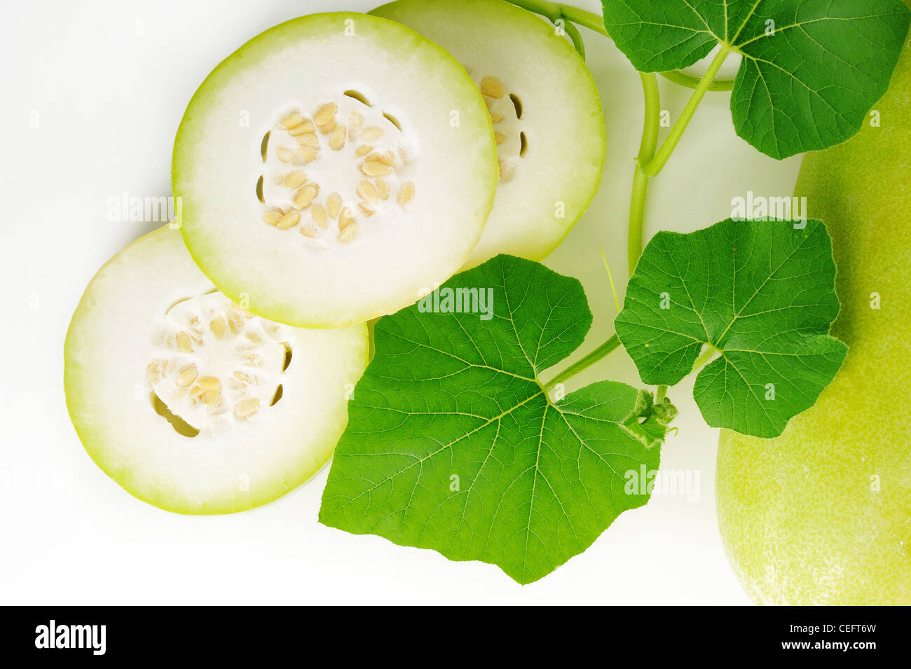Slices of wax gourd on white background Stock Photo Alamy