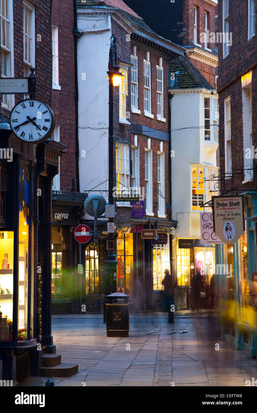 England, North Yorkshire, York City. Busy shopping street near the