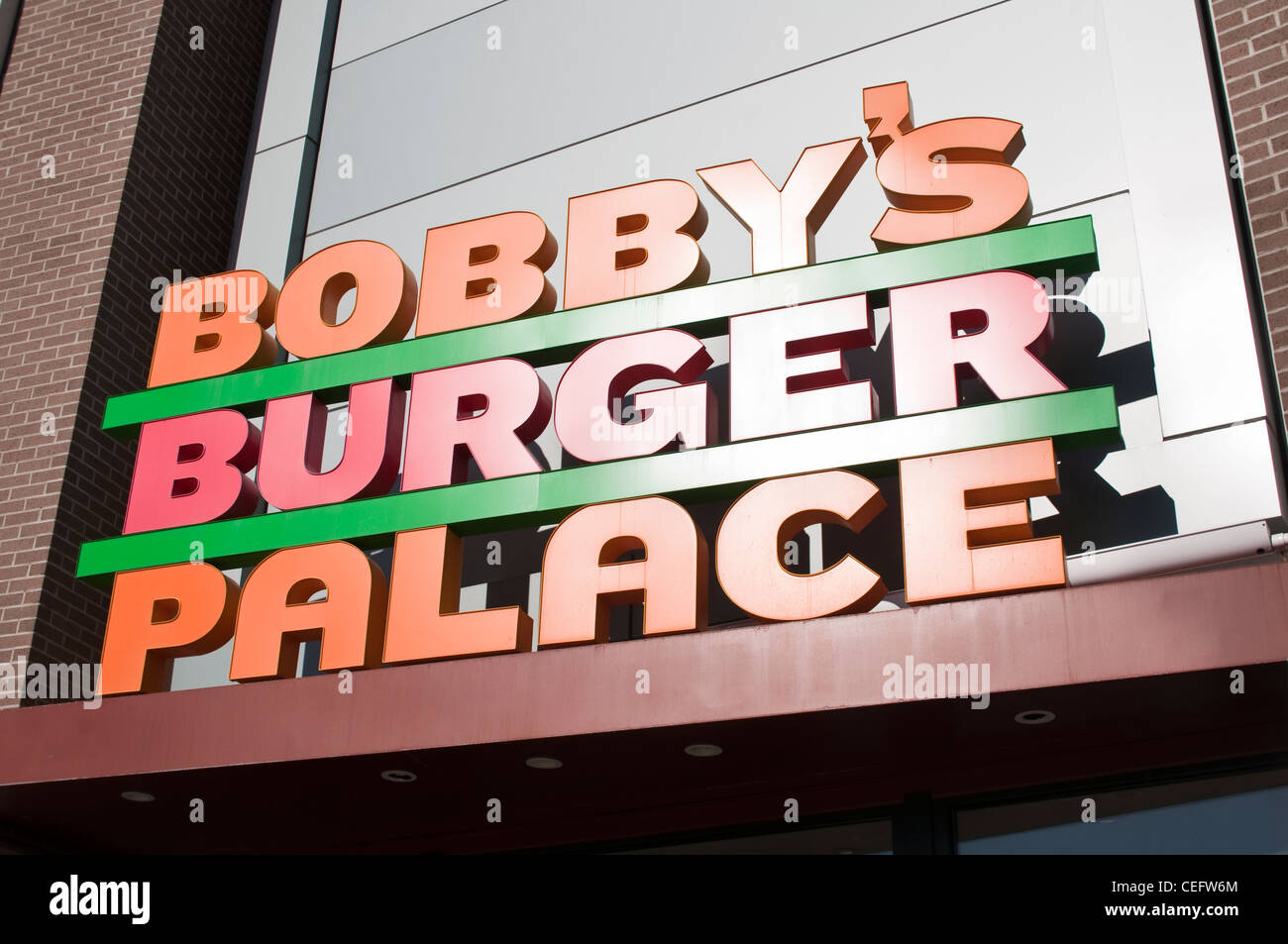 Exterior of Bobby's Burger Palace, the fast casual burger concept by Bobby Flay. Paramus, NJ, USA. Stock Photo