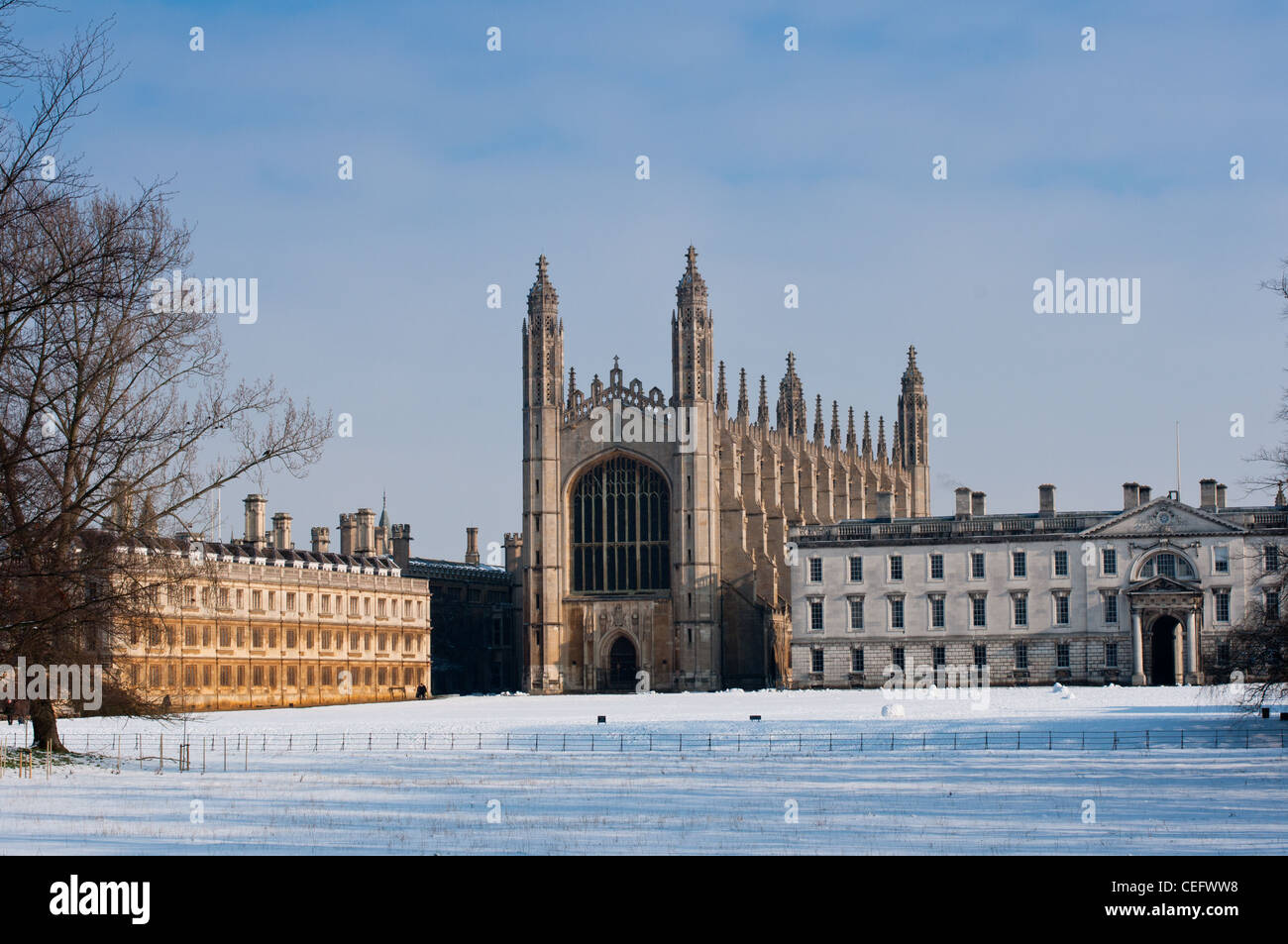 Kings college in winter snow. England. Stock Photo