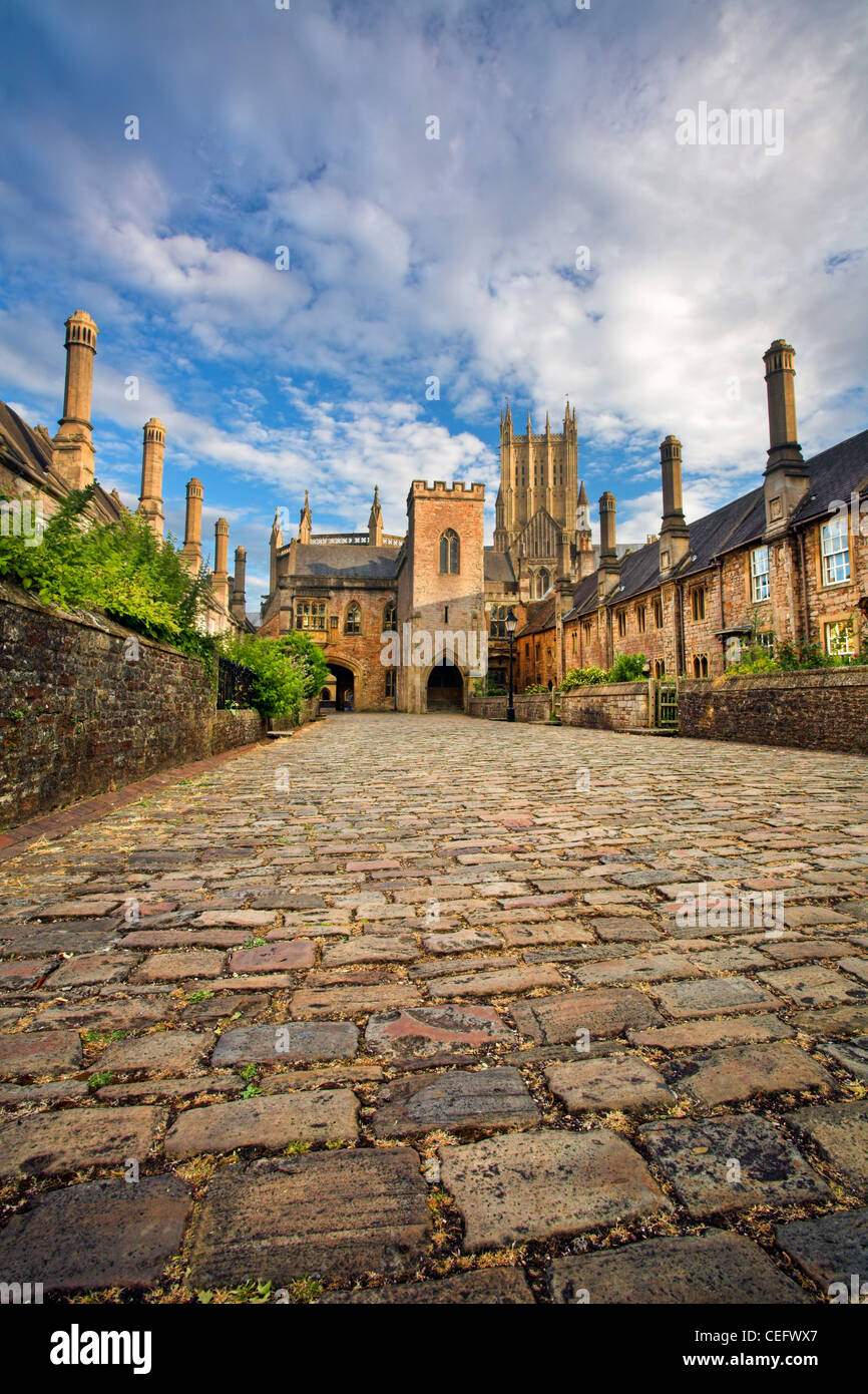 Vicar's Close looking towards the Cathedral, Wells, Somerset, UK Stock Photo