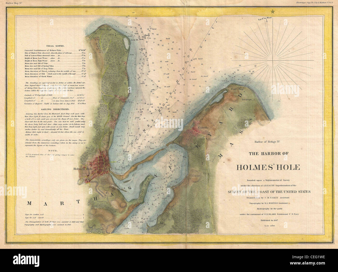 1847 U.S. Coast Survey Map of Holmes' Hole (Vineyard Haven), Martha's