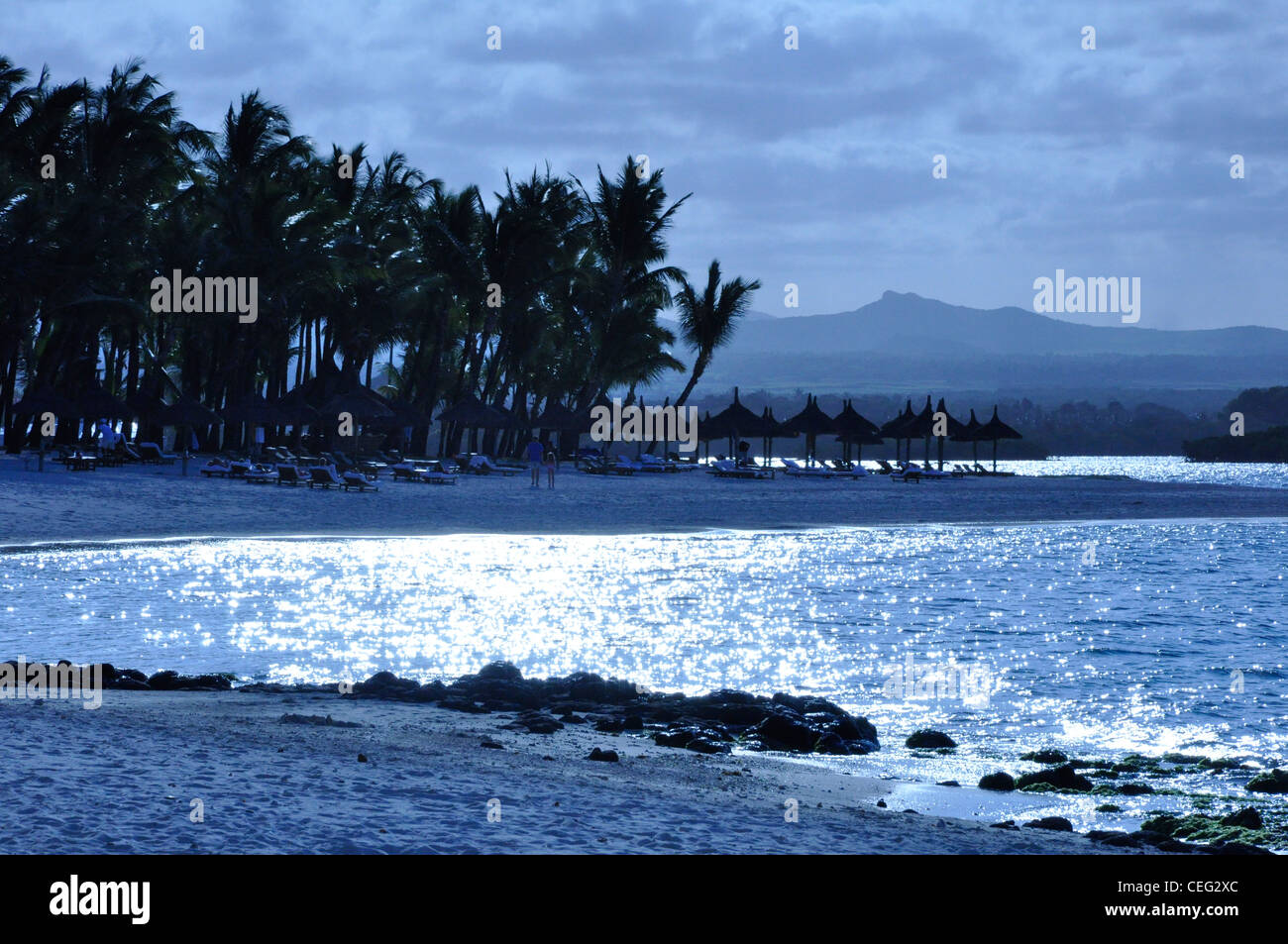 Blue Night effect beach and sea sub tropical exotic location Stock Photo