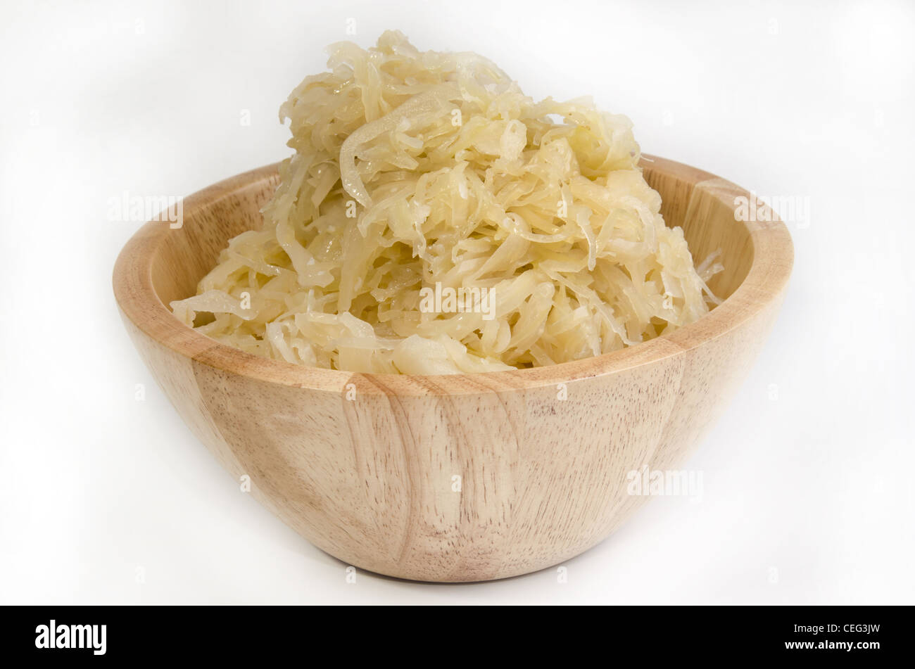 homemade sauerkraut in a wooden bowl Stock Photo