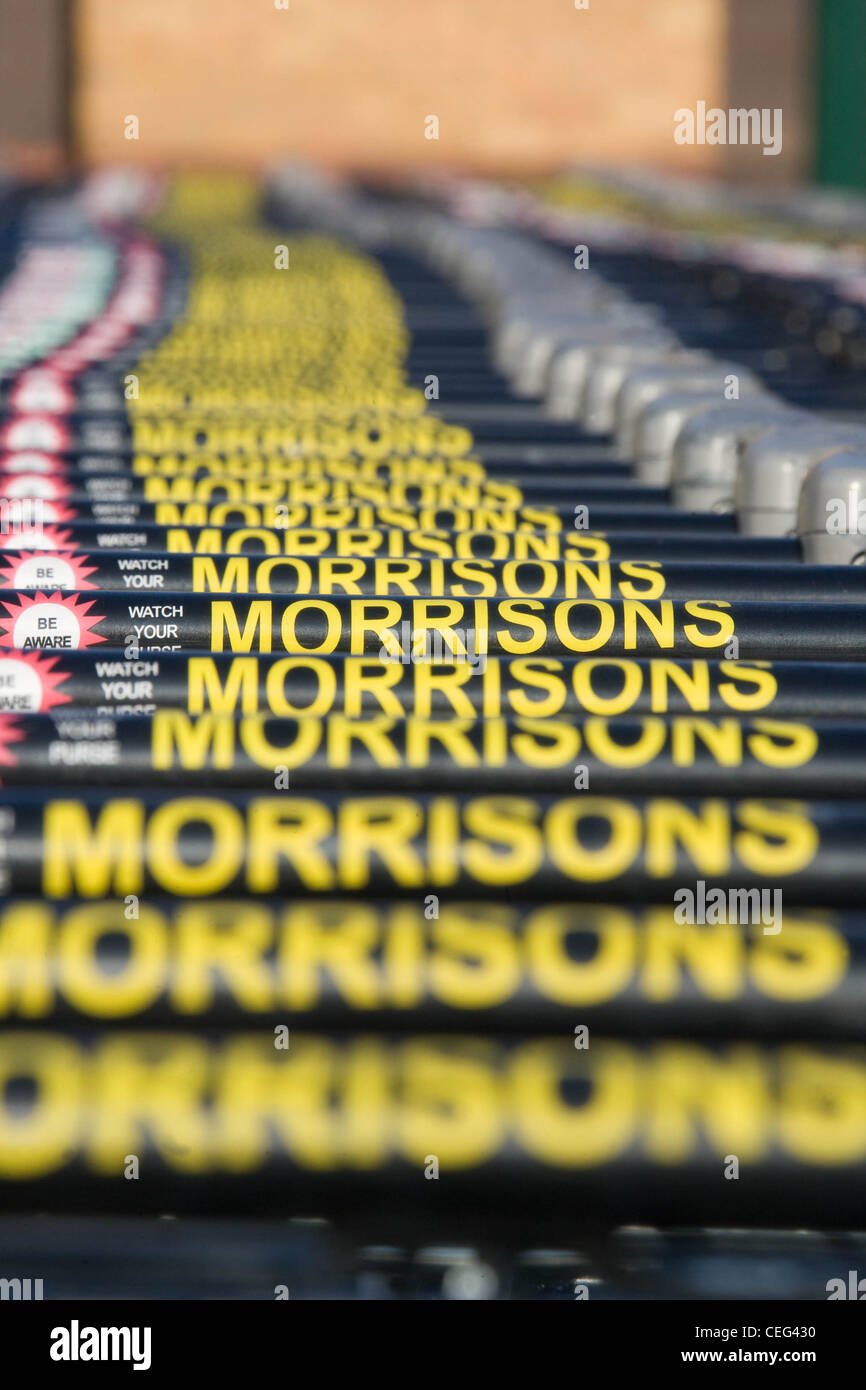Morrisons supermarket trolleys Stock Photo