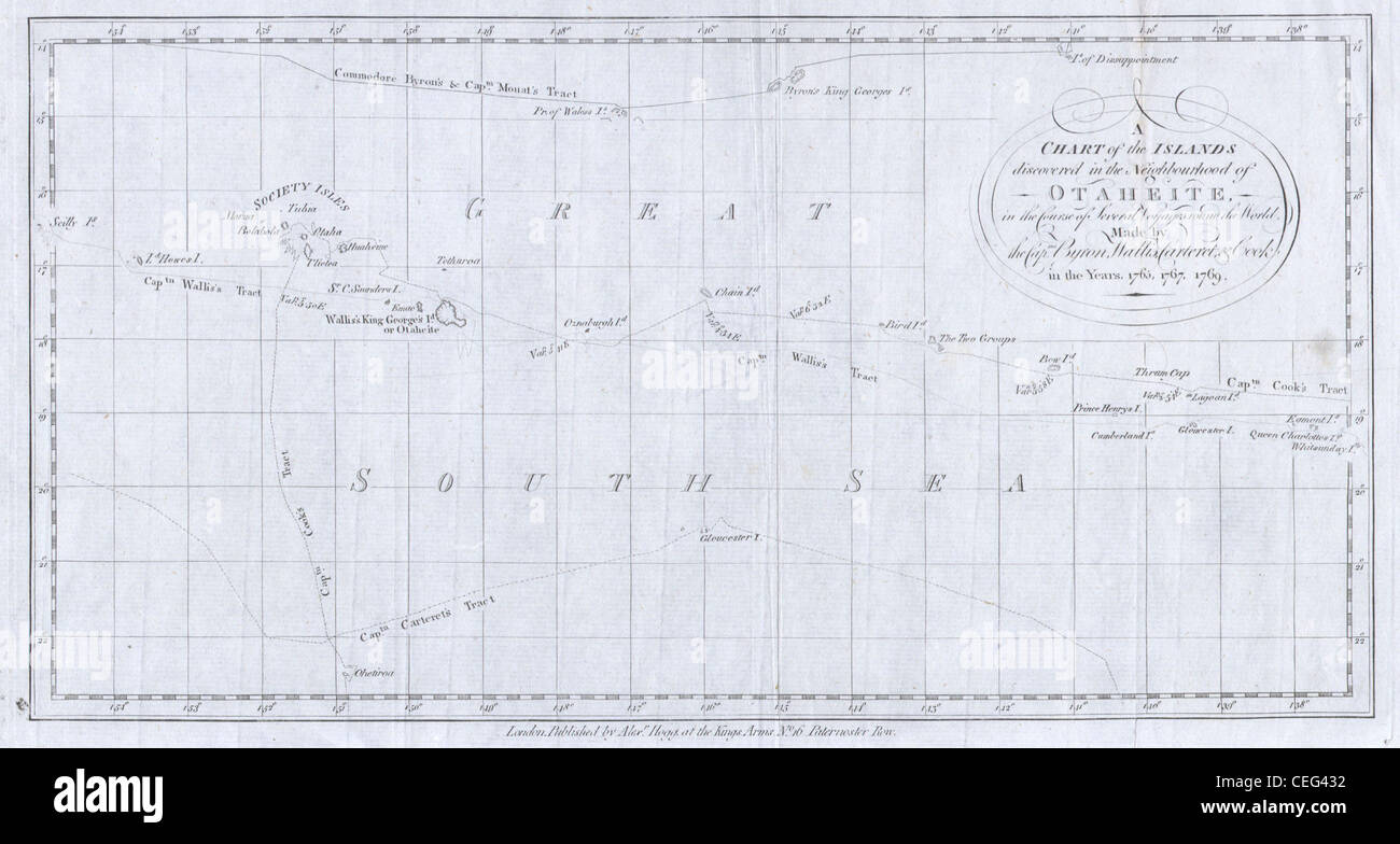 1780 Cook / Hogg Map of Tahiti ( Society Islands ) Stock Photo