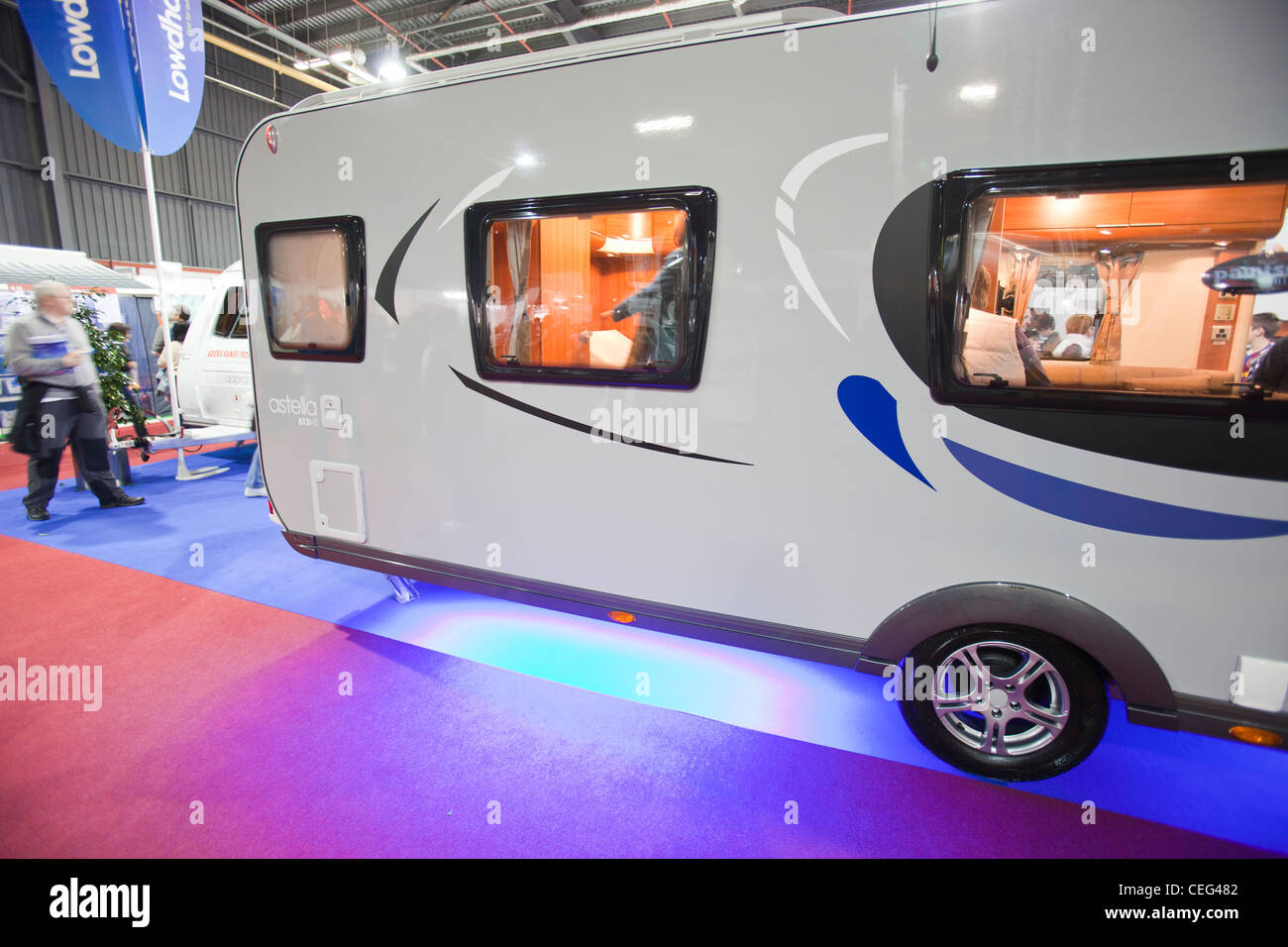 A caravan at the Caravan and motor home show at Event City in Manchester, UK. Stock Photo