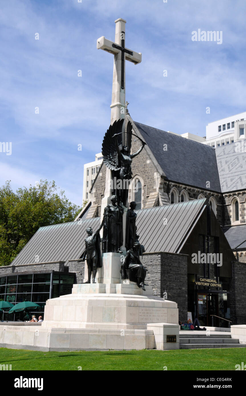 A World War 11 memorial of the Cross next to Christchurch Cathedral in Cathedral Square, Christchurch, New Zealand Stock Photo