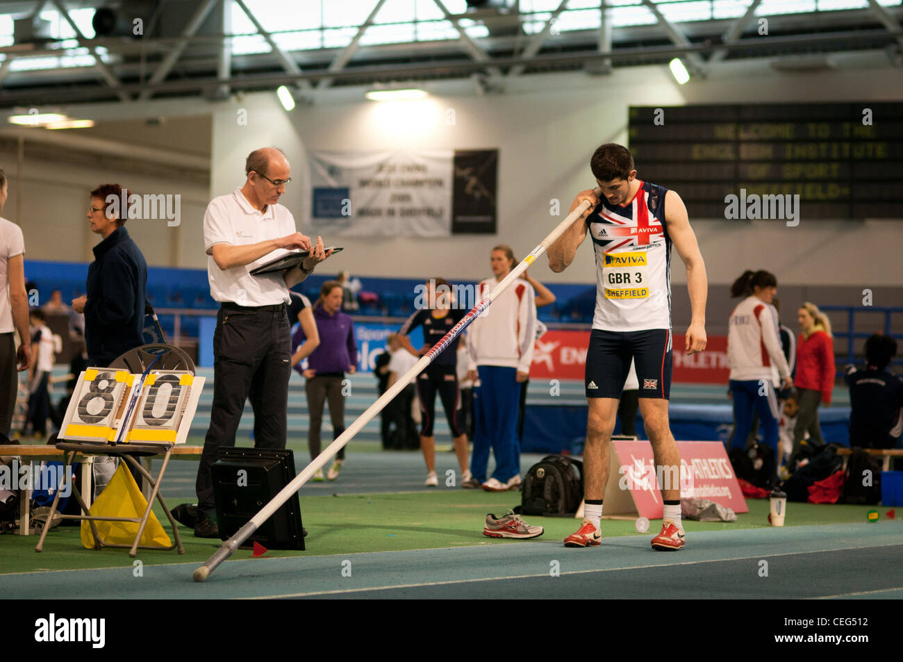 Athlete prepares for second attempt Pole Vault Stock Photo Alamy