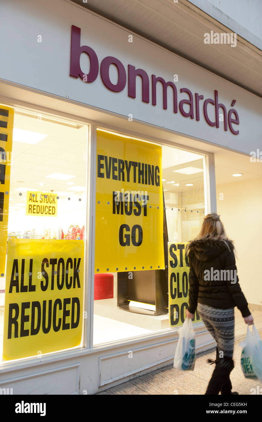 A branch of the women's clothing store BonMarche, part of the failed Peacocks group of stores, about to close down, UK. Stock Photo