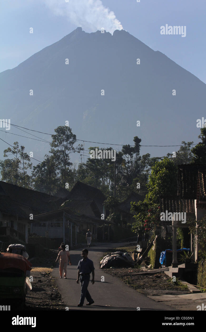 Village road Mount Merapi Yogyakarta Indonesia Stock Photo