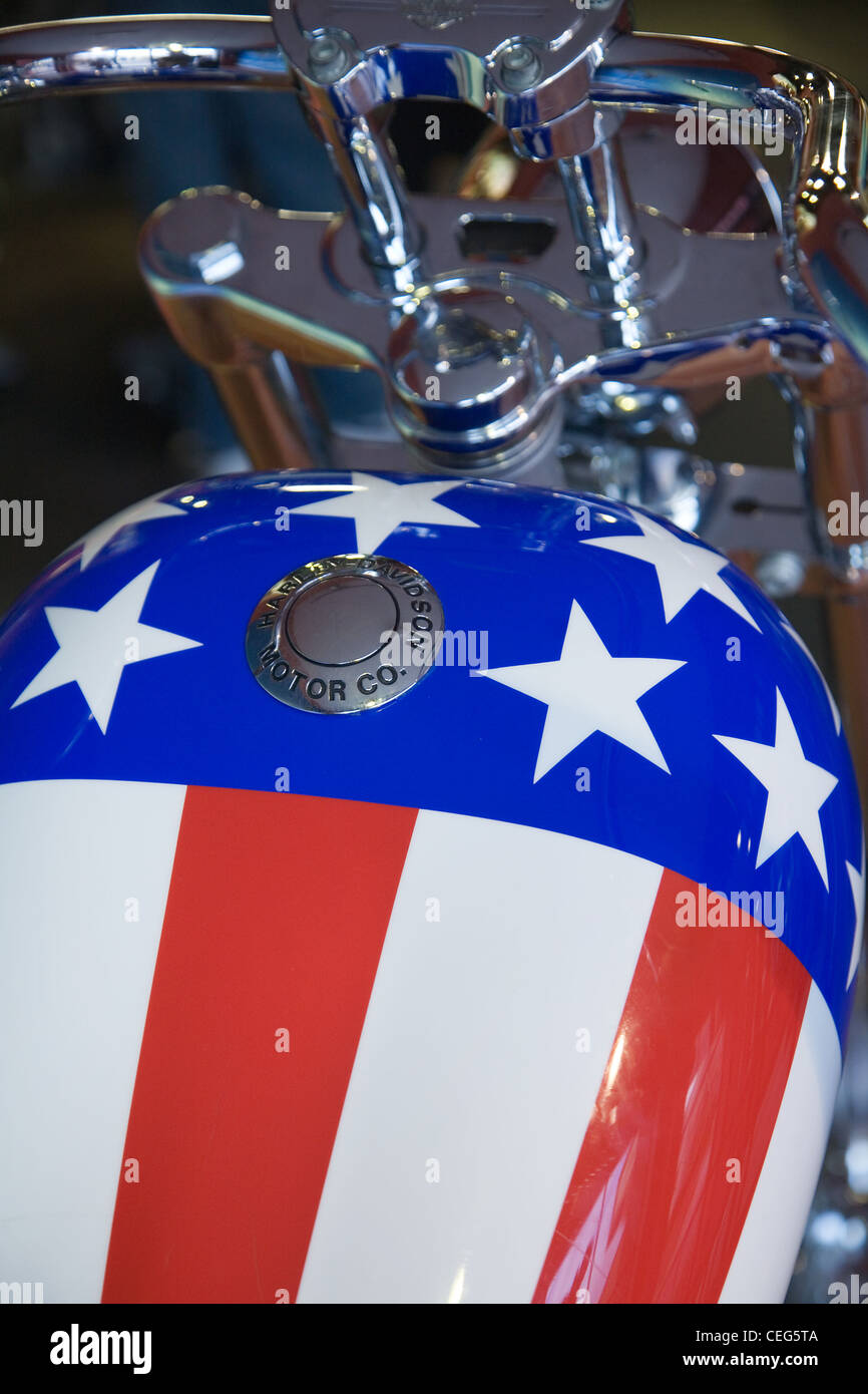 Harley Davidson fuel tank painted with stars and stripes Stock Photo